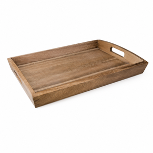 Premium Teak Wood Serving Tray with Cutout Handles | Handmade Wooden Breakfast Tray for Home Hotel Restaurant Coffee <b>Table</b> Decor - Product Image 1