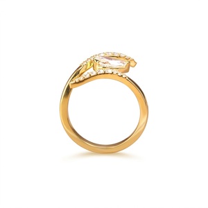 Bague ouverte en or massif 18 carats avec diamant de laboratoire taille poire, anneau pavé à branches fendues, bague de fiançailles minimaliste en or, bijoux de mariage - Product Image 6