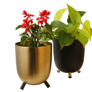 Set of 2 Different Sizes Polished Round Planters Metal Hammered Gold Design for Garden Home or Nursery New Decorative Planter - Product Image 1