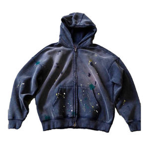 Sudadera con capucha Kivotech Stone Acid Washed de algodón de alta calidad, con efecto desgastado por el sol, con salpicaduras de pintura y cremallera, para hombre, OEM. - Product Image 1