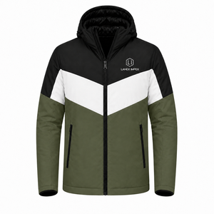 Veste matelassée à capuche pour homme, imperméable, coupe-vent, chaude pour l'hiver, à blocs de couleur, manteau décontracté d'extérieur, fournisseur OEM ODM avec logo personnalisé - Product Image 2