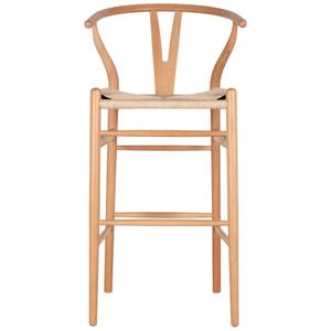 Taburete de Bar Estilo Moderno de Mediados de Siglo, Madera de Teca Sólida, Respaldo en Y, Asiento de Ratán Tejido Natural, Ecológico y Duradero - Product Image 2