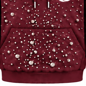 <b>Burgundy</b> Pearl Beaded Pullover <b>Hoodie</b> Unisex Oversized Streetwear Sweatshirt with Kangaroo Pocket Custom Casual Fashion Wear - Product Image 6
