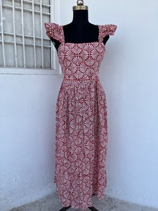 Open Back Bow Tie Woven Cotton Breathable A-Line Maxi Dress Sleeveless <b>Summer</b> Boho with Ruffle Strap for Women Wholesale - Product Image 2