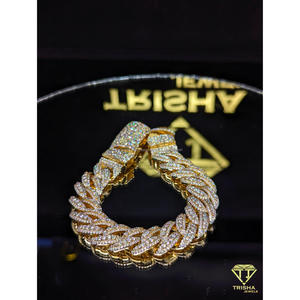 Cuban Bracelet VVS Moissanite Diamond in 925 Sterling Silver Gold Plated <b>Iced</b> <b>Out</b> Hip Hop Wedding Jewelry Gift By Trisha Jewels - Product Image 2