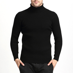 AL SWANS INTERNATIONAL Pull col roulé côtelé noir pour homme, manches longues, tricoté, couleur unie, coton anti-boulochage, automne - Product Image 1