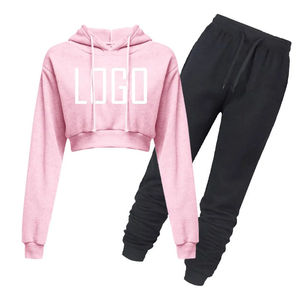 Conjunto Deportivo de 2 Piezas para Mujer, Sudadera Corta con Capucha y Logotipo Personalizado, Forro Polar, Manga Larga, para Actividades al Aire Libre - Product Image 6