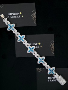 Joyería de Lujo con Incrustaciones de Gemas Azules en Plata de Ley 925, Diseño de Racimo de Flores, Corte Brillante, Estilo Hip Hop, Moissanita, para Hombres y Mujeres, Ideal para Fiestas - Product Image 1