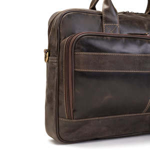 Durable Dark Brown Leather Laptop <b>Bag</b> with Adjustable Strap and Reinforced Handles Zipper Closure Durable Business Office Carry - Product Image 2