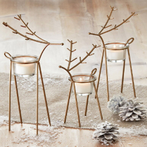 Portavelas de renos en metal dorado antiguo para velas de té, decoración navideña - Product Image 3