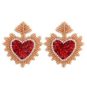 Pendientes colgantes de corazón de acero inoxidable boho-chic hechos a mano, patrón floral, ropa informal diaria para fiestas, pendientes de aro de moda - Product Image 4