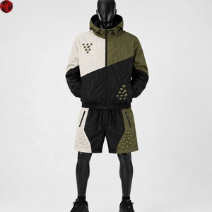 Color Block Windbreaker Tracksuit Nylon <b>Jacket</b> and Shorts Set Lightweight <b>Zip</b> <b>Up</b> Athleticwear Casual Streetwear Tracksuits - Product Image 1