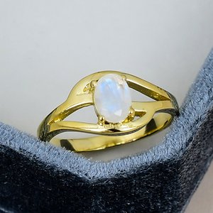 Prong Setting Oval Cut <b>Moonstone</b> Crossover Band <b>Ring</b> Solid 925 Sterling Silver Yellow Gold Plated Women Engagement Birthday <b>Ring</b> - Product Image 1