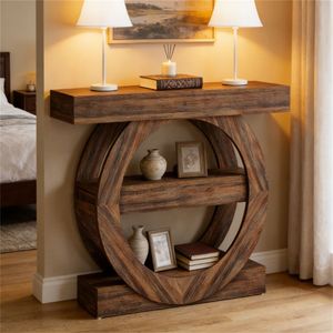 Consolle Principale con Ripiano Portaoggetti, Tavolino da Divano, Tavolo da Corridoio, Scaffale Decorativo, Consolle in Stile Rustico Farmhouse - Product Image 2