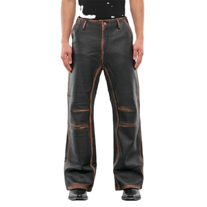 Anti-wrinkle <b>Men's</b> Real Cowhide <b>Leather</b> Pants Cargo Quilted Panel Breeches <b>Trousers</b> Genuine <b>Leather</b> Pant for <b>Men</b> - Product Image 1