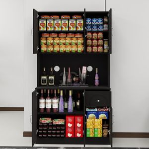 Mobile dispensa da cucina autoportante da 71 pollici con piano d'appoggio per forno a microonde, credenza regolabile a 6 ante - Product Image 6