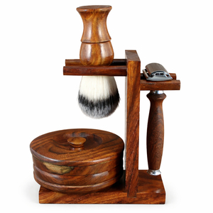 Wooden <b>Shaving</b> Set For Men's With Synthetic Hair <b>Shaving</b> Brush & Safety Razor <b>Shaving</b> <b>Kit</b> Men's Gift And Custom Logo - Product Image 3