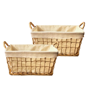 Water Hyacinth Seagrass Rattan Bamboo <b>STORAGE</b> <b>BASKET</b> with Cotton Liner & Metal Frame Support - Product Image 1