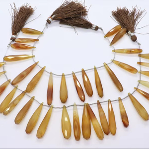AAA Natural Brown Yellow Chalcedony Faceted Long Tear Shape Briolette Gemstone Drop <b>Beads</b> Calcy <b>Beads</b> Strand For Jewelry Making - Product Image 1