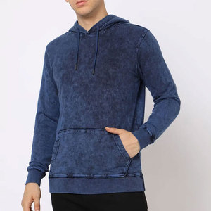 Sweat-shirt à capuche en coton bleu délavé pour homme, coupe classique, tricoté, décontracté, avec poche, style automne - Product Image 1