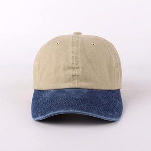 Casquette de baseball 5 panneaux personnalisée bleu marine contrastant, en coton lavé, à deux tons, non structurée, style « Dad Hat », ajustable et respirante - Product Image 2