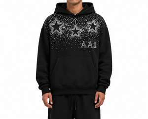 เสื้อฮู้ดดี้คุณภาพสูง ผ้าฝ้าย 100% 400gsm ประดับคริสตัลแบบ Hotfix สไตล์ Y2K ลายดาว  ทรงหลวม  สำหรับผู้ชาย ใส่ในฤดูหนาว - Product Image 1