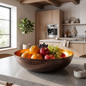 Cuenco de cobre martillado de primera calidad, moderno y redondo, para servir frutas, para uso en la cocina, vajilla metálica, centro de mesa decorativo. - Product Image 1