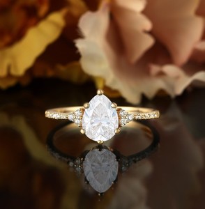 Pear Cut Moissanite <b>Ring</b> 925 Sterling <b>Silver</b> Engagement <b>Ring</b> Elegant Teardrop <b>Solitaire</b> Dainty Minimalist Wedding Promise <b>Ring</b> - Product Image 1