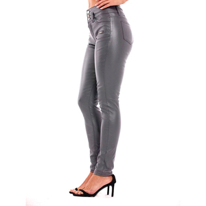 Pantalon skinny en cuir taille haute pour femme, modèle OEM/ODM, design décontracté à devant plat, anti-plis, respirant, dernière collection unie - Product Image 2