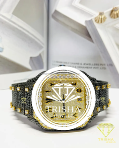 <b>Black</b> & Gold VVS Moissanite Diamond <b>Watch</b> in 925 Sterling Silver Fully Iced Luxury Timepiece - Product Image 4