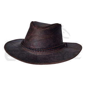 Brown Australian <b>Hats</b> Double Cord Band Crazy Leather Wide Brim <b>Western</b> <b>Hat</b> Custom Print Logo Outdoor Travel Cowboy <b>Hats</b> - Product Image 1