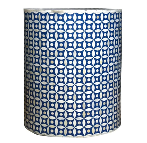 Tabouret chic à plateau rond incrusté d'os, avec bords à motifs noirs et trois pieds métalliques fins, disponible à prix de gros. - Product Image 6