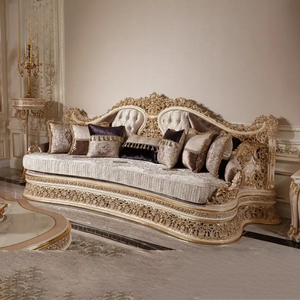 Juego de Sofás Seccionales Tapizados de Madera de Caoba Francesa de Lujo, Tallados a Mano, Ecológicos y Cómodos para Uso en Villas, Hoteles y Apartamentos - Product Image 3