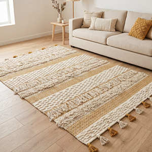 High Quality <b>Large</b> Bohemian Area Rug 9x12 Living Room Rug For Farmhouse Bedroom Dining Hall Boho Fringe Herringbone Pattern <b>Mat</b> - Product Image 2