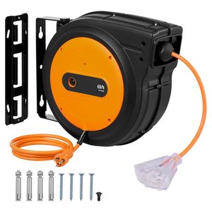 Avvolgicavo retrattile per impieghi gravosi da 15A, 65FT, con presa tripla illuminata e cavo CEE maschio da 1,5m - Product Image 1