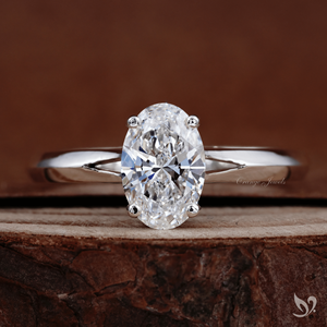 Bague de fiançailles classique ovale solitaire 1 carat certifiée IGI, or 10K, à sangle fendue, minimaliste, pour cadeau de mariage - Product Image 1