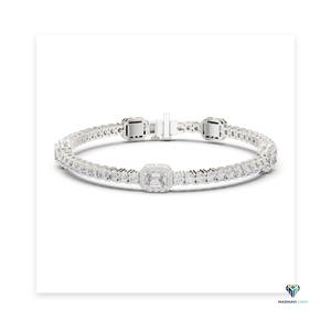 5.27ct White <b>Gold</b> Emerald Cut Lab Grown Diamond Bracelet in 18K <b>Solid</b> <b>Gold</b> Halo Link Statement Bracelet Fine Jewelry for Women - Product Image 6