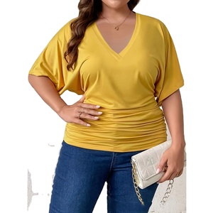 Venta al por mayor Tallas grandes Mujeres Regular Fit O-cuello Sólido Manga corta Casual Verano Camisetas 100% Algodón Transpirable Jersey Tela - Product Image 1