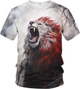 Camiseta Casual de Manga Corta con Cuello Redondo y Estampado de León para Hombre, Corte Regular, Tejido de Poliéster, Impresión por Sublimación - Product Image 2
