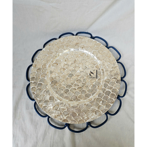Plato de presentación redondo decorativo costero de concha de capiz de nácar con diseño de escamas de pez azul para bodas al por mayor - Product Image 6
