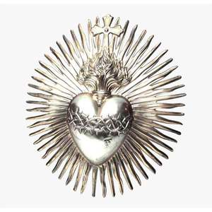 Arte Mural de Corazón Sagrado en Metal Dorado, Filigrana Barroca, Placa Decorativa con Motivos Religiosos, Arte Folclórico Mexicano - Product Image 2