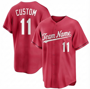 Wholesale Sportswear <b>Silk</b> Screen Printed Custom Men's Adult <b>Red</b> Baseball Jersey Striped V-neck Short Sleeve Breathable Polyester - Product Image 1