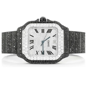 Montre Moissanite Iced Out avec cadran carré, bracelet en acier inoxydable, mouvement mécanique, montre-bracelet de luxe unisexe tendance - Product Image 1