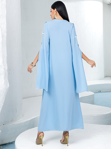 ชุดอาบายะแบบเรียบหรูสไตล์ดูไบ Butterfly Modest Luxe ขายส่ง รับผลิตตามแบบ OEM/ODM ผ้าโพลีเอสเตอร์ คอวี ความยาวระดับข้อเท้า สำหรับผู้หญิง คอลเลคชั่นฤดูใบไม้ผลิ - Product Image 2