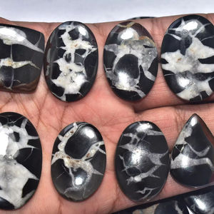 Venta al por mayor de cabujones de septariano negro natural de alta calidad con forma de nido de araña, piedras preciosas sueltas para joyería. - Product Image 4