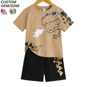 Conjunto de Ropa Unisex para Niños, 100% Algodón, Camiseta Informal y Pantalones Cortos/Joggers, 2 Piezas, Estampado Animal, OEM, ODM, Venta al Por Mayor, Todas las Temporadas - Product Image 1