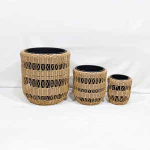 Juego de Macetas Redondas de Mimbre Plástico, Minimalistas, Talladas a Mano, Duraderas, Ecológicas e Impermeables para Jardín - Product Image 1