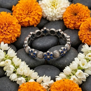 DIVYORO Women's Blue Flower Oxidized Silver Plated <b>Copper</b> Alloy Bangles with KADA Design for Party Occasions - Product Image 3