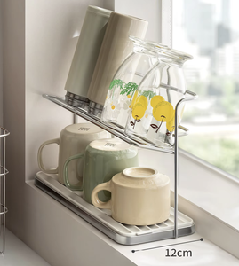 Stainless Steel Double Tier Non-folding Rectangle Beverage Cup <b>Rack</b> Kitchen Storage Drain <b>Rack</b> Insulation Coffee - Product Image 4