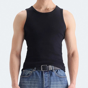 Débardeur court slim fit pour homme en coton extensible sans manches, idéal pour la musculation, le fitness, le style décontracté estival et le streetwear basique. - Product Image 1